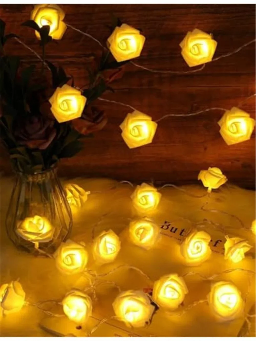 Yellow Rose LED String Lights Battery Operated Fairy Lights Romantic Decor 10Ft